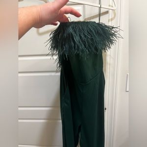 Saylor green jumpsuit with feathers